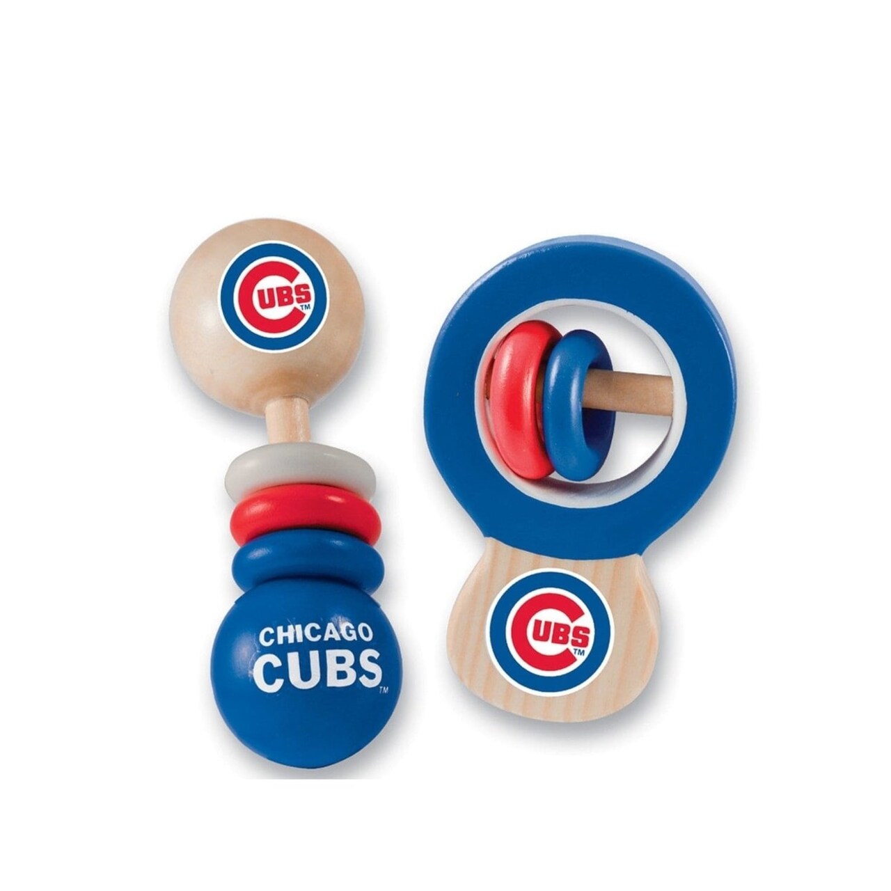 Chicago Cubs Baby Rattles 2-Pack Wooden Non-Toxic Infant Toys Safe Bpa Free